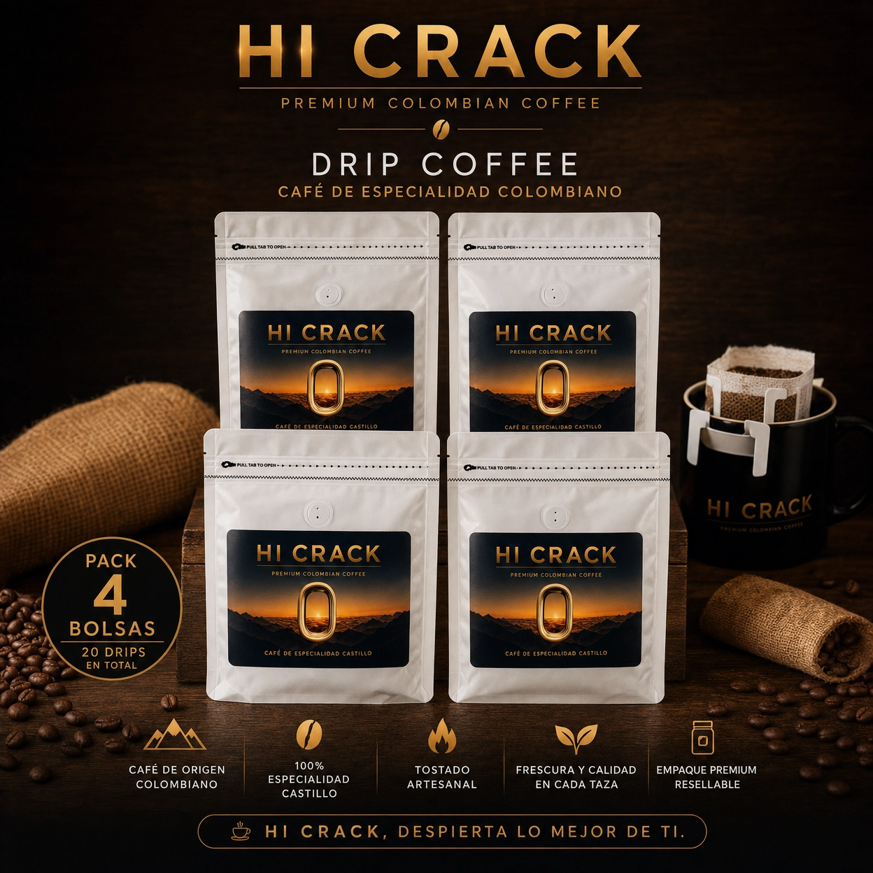Hi Crack Drips - Pack 4 Bolsas (20 Drips)